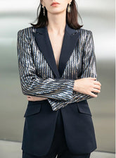 Blue Sequence Blazer with Flare Pantsuit - FashionByTeresa